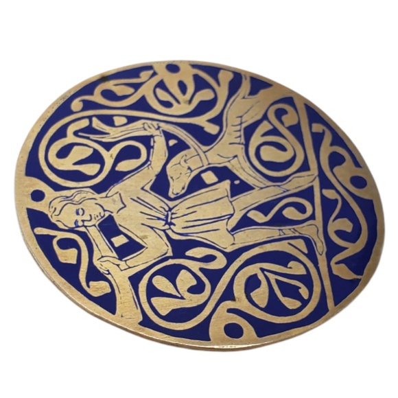 M.M.A. Sterling Silver Blue Enamel Boy and Dog Pendant Brooch #20357 - Picture 4 of 9